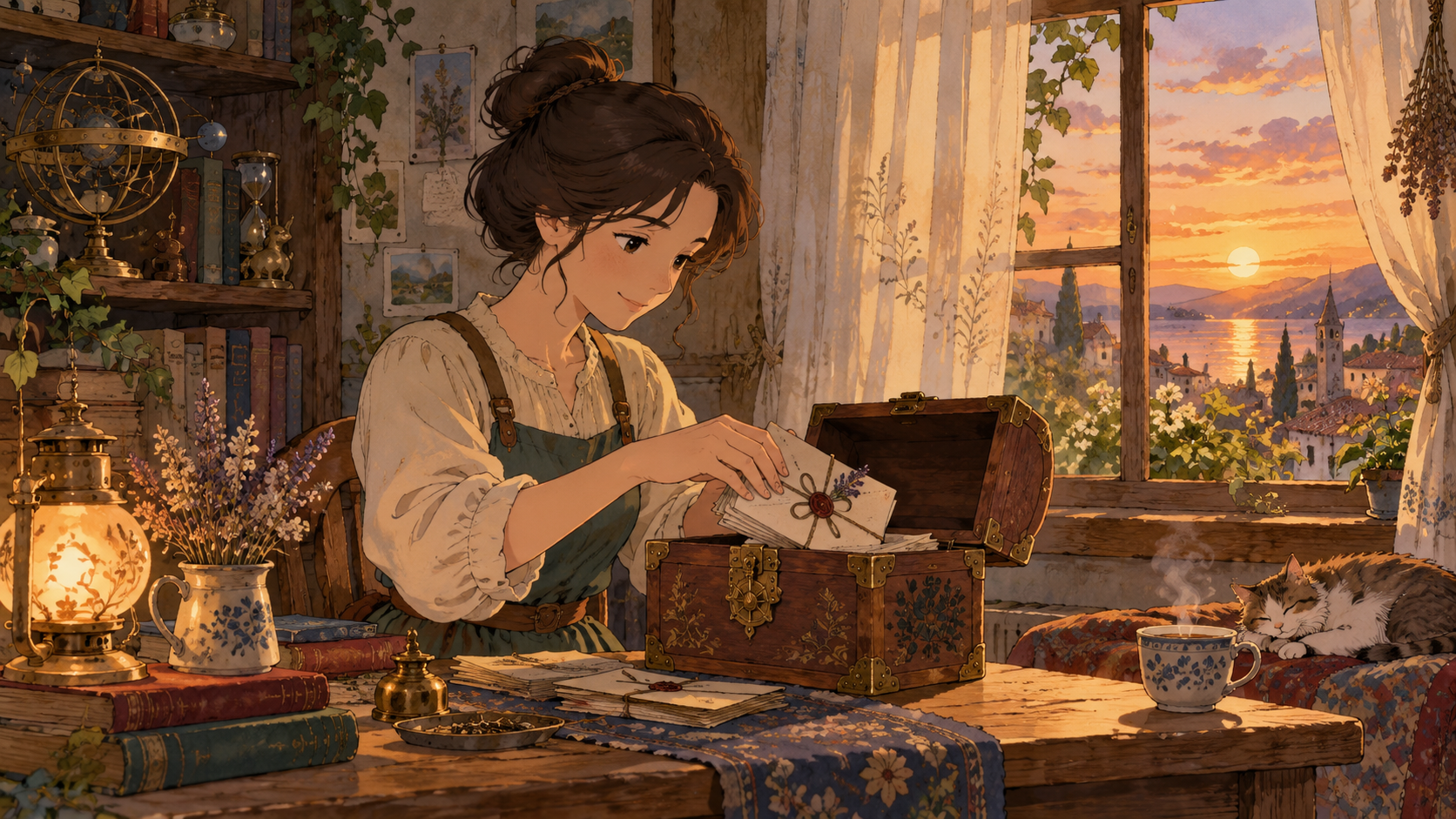 A person stores letters in a chest at home